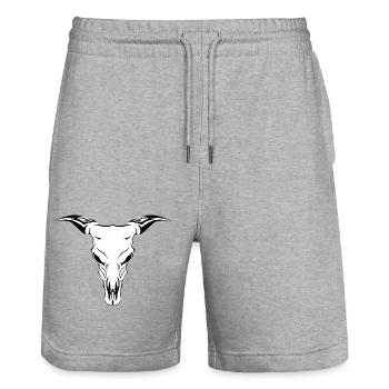 creepy cow skull - Stanley/Stella Trainer Unisex Organic Jogging Shorts - heather grey - Front - Nik (191cm) & Marisol (170cm)