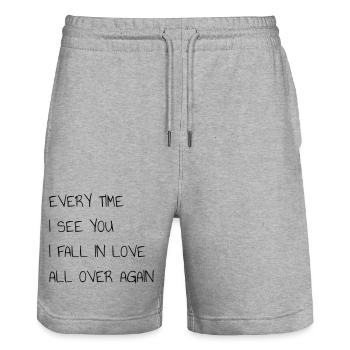 EYERY TIME I SEE YOU I FALL IN LOVE ALL OVER AGAIN - Stanley/Stella Trainer Unisex Organic Jogging Shorts - heather grey - Front - Nik (191cm) & Marisol (170cm)