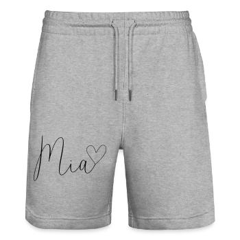 Mia nom Prénom Fille - Short de jogging bio TRAINER Stanley/Stella unisexe - gris chiné - Devant - Nik (191cm) & Marisol (170cm)
