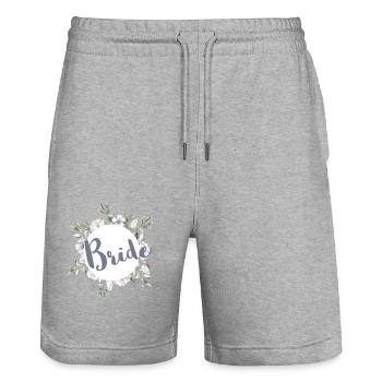 Vert de la mariée et mariée en fleurs - Short de jogging bio TRAINER Stanley/Stella unisexe - gris chiné - Devant - Nik (191cm) & Marisol (170cm)
