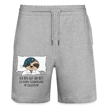 Ich bin gut im Bett stundenlang schlafen Faultier - Stanley/Stella Unisex Bio Joggingshorts Trainer  - Grau meliert - Vorne - Nik (191cm) & Marisol (170cm)