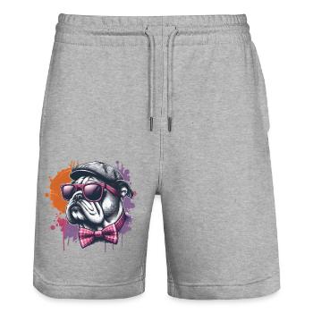 Bulldogge mit Opa Hut - Stanley/Stella Unisex Bio Joggingshorts Trainer  - Grau meliert - Vorne - Nik (191cm) & Marisol (170cm)