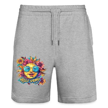 Hallo Frühling Hello Spring Sonne Blumen - Stanley/Stella Unisex Bio Joggingshorts Trainer  - Grau meliert - Vorne - Nik (191cm) & Marisol (170cm)