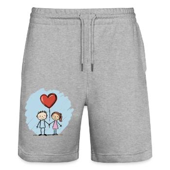 Liebespaar Strichmännchen Pärchen Valentinstag - Stanley/Stella Unisex Bio Joggingshorts Trainer  - Grau meliert - Vorne - Nik (191cm) & Marisol (170cm)