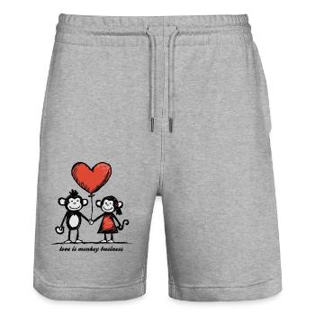 Affen Liebespaar Strichmännchen Pärchen - Stanley/Stella Unisex Bio Joggingshorts Trainer  - Grau meliert - Vorne - Nik (191cm) & Marisol (170cm)