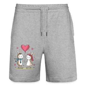 Lustiges Hasen Pärchen Liebespaar Valentinstag - Stanley/Stella Unisex Bio Joggingshorts Trainer  - Grau meliert - Vorne - Nik (191cm) & Marisol (170cm)