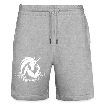 Sagesse de la licorne - Short de jogging bio TRAINER Stanley/Stella unisexe - gris chiné - Devant - Nik (191cm) & Marisol (170cm)