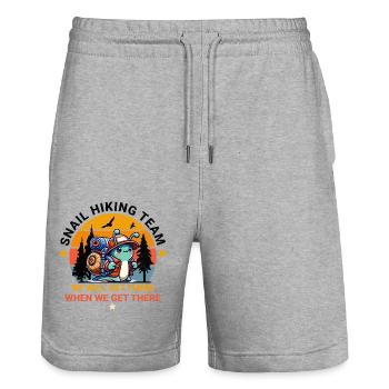 We Will Get There When We Get There Hiker Snail - Stanley/Stella Trainer Unisex Organic Jogging Shorts - heather grey - Front - Nik (191cm) & Marisol (170cm)