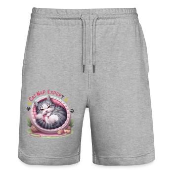 Cat Nap Expert - funny cat outfit! - Stanley/Stella Trainer Unisex Organic Jogging Shorts - heather grey - Front - Nik (191cm) & Marisol (170cm)