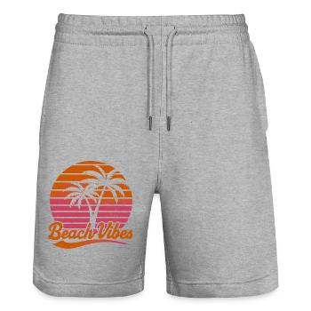 Beach Vibes Retro Sonne Urlaub Palmen Sommer - Stanley/Stella Unisex Bio Joggingshorts Trainer  - Grau meliert - Vorne - Nik (191cm) & Marisol (170cm)