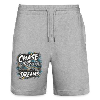 RV Caravan Saying Chase Your Dreams Holiday - Stanley/Stella Trainer Unisex Organic Jogging Shorts - heather grey - Front - Nik (191cm) & Marisol (170cm)