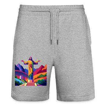 Christ Statue - Stanley/Stella Unisex Bio Joggingshorts Trainer  - Grau meliert - Vorne - Nik (191cm) & Marisol (170cm)