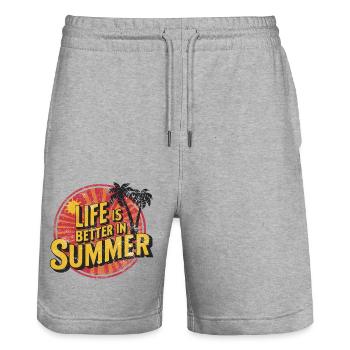 Life Is Better In Summer Palmenstrand Urlaub - Stanley/Stella Unisex Bio Joggingshorts Trainer  - Grau meliert - Vorne - Nik (191cm) & Marisol (170cm)