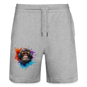DJ Monkey Affen mit Sonnenbrille Safari - Stanley/Stella Unisex Bio Joggingshorts Trainer  - Grau meliert - Vorne - Nik (191cm) & Marisol (170cm)