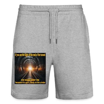 A light at the end of the tunnel. Train. Trouble - Stanley/Stella Trainer Unisex Organic Jogging Shorts - heather grey - Front - Nik (191cm) & Marisol (170cm)