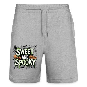 Sweet and Spooky Sweet Halloween Saying - Stanley/Stella Trainer Unisex Organic Jogging Shorts - heather grey - Front - Nik (191cm) & Marisol (170cm)