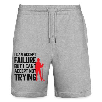 Design de hockey sur glace cool avec un dicton motivant - Short de jogging bio TRAINER Stanley/Stella unisexe - gris chiné - Devant - Nik (191cm) & Marisol (170cm)