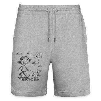 Therapy Dog Team Therapiehund - Stanley/Stella Trainer Unisex Organic Jogging Shorts - heather grey - Front - Nik (191cm) & Marisol (170cm)