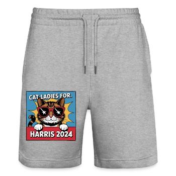 Cat Ladies For Kamala Harris 2024 USA America - Stanley/Stella Trainer Unisex Organic Jogging Shorts - heather grey - Front - Nik (191cm) & Marisol (170cm)
