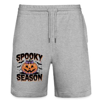 Halloween Kürbis Spooky Season - Stanley/Stella Unisex Bio Joggingshorts Trainer  - Grau meliert - Vorne - Nik (191cm) & Marisol (170cm)
