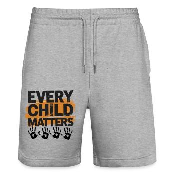 Every Child Matters World Children's Day - Stanley/Stella Trainer Unisex Organic Jogging Shorts - heather grey - Front - Nik (191cm) & Marisol (170cm)