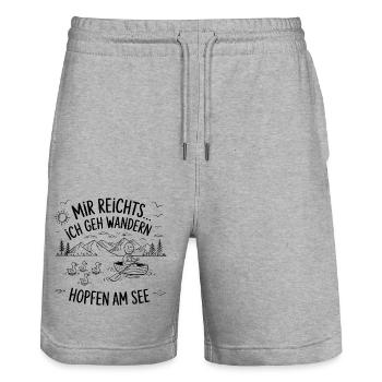 Hopfen am See Wandern Urlaub Berge - Stanley/Stella Unisex Bio Joggingshorts Trainer  - Grau meliert - Vorne - Nik (191cm) & Marisol (170cm)