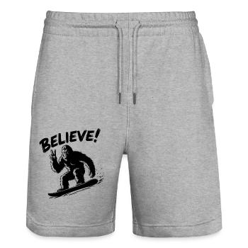 Sasquatch Bigfoot Snowboard Snowboarder - Stanley/Stella Trainer Unisex Organic Jogging Shorts - heather grey - Front - Nik (191cm) & Marisol (170cm)