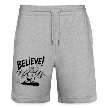 Sasquatch Bigfoot Snowboard Snowboarder - Stanley/Stella Trainer Unisex Organic Jogging Shorts - heather grey - Front - Nik (191cm) & Marisol (170cm)