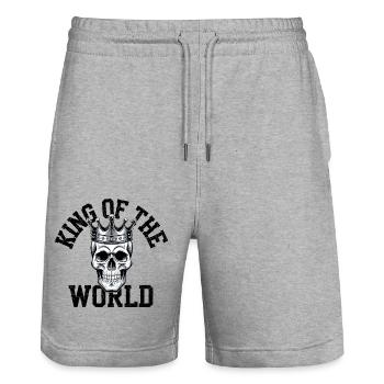 Skull and crossbones with crown King of the World - Stanley/Stella Trainer Unisex Organic Jogging Shorts - heather grey - Front - Nik (191cm) & Marisol (170cm)