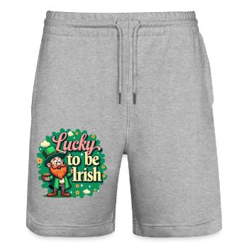 Lucky to be Irish – St. Patrick's Day Leprechaun - Stanley/Stella Trainer Unisex Organic Jogging Shorts - heather grey - Front - Nik (191cm) & Marisol (170cm)