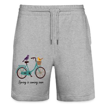 Le printemps arrive, vélo avec des oiseaux - Short de jogging bio TRAINER Stanley/Stella unisexe - gris chiné - Devant - Nik (191cm) & Marisol (170cm)