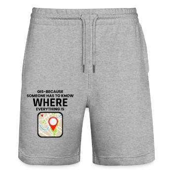 GIS Where Everything Is Map Location - Stanley/Stella Trainer Unisex Organic Jogging Shorts - heather grey - Front - Nik (191cm) & Marisol (170cm)