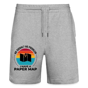GIS Analyst Map Pin Sunset Retro - Stanley/Stella Trainer Unisex Organic Jogging Shorts - heather grey - Front - Nik (191cm) & Marisol (170cm)