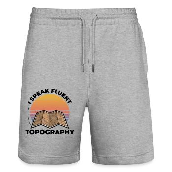 GIS Contour Map Sunset Outdoor Adventure - Stanley/Stella Trainer Unisex Organic Jogging Shorts - heather grey - Front - Nik (191cm) & Marisol (170cm)
