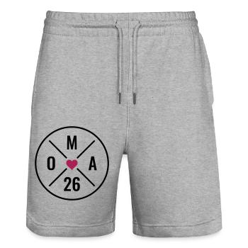 Oma 26 - Herz - Baby Ankündigung - Oma 2026 - Stanley/Stella Unisex Bio Joggingshorts Trainer  - Grau meliert - Vorne - Nik (191cm) & Marisol (170cm)