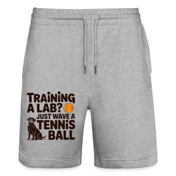 Labrador Training Tennis Ball Funny Dog - Stanley/Stella Trainer Unisex Organic Jogging Shorts - heather grey - Front - Nik (191cm) & Marisol (170cm)