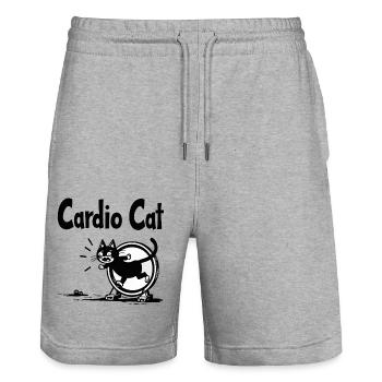 « Cardio Cat » - Chat sportif - Short de jogging bio TRAINER Stanley/Stella unisexe - gris chiné - Devant - Nik (191cm) & Marisol (170cm)