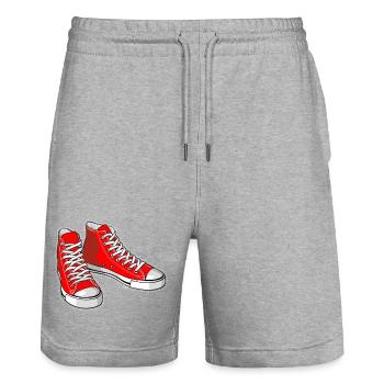 Red sneakers - Stanley/Stella Trainer Unisex Organic Jogging Shorts - heather grey - Front - Nik (191cm) & Marisol (170cm)