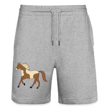 Art beige brun Pinto Pony - Short de jogging bio TRAINER Stanley/Stella unisexe - gris chiné - Devant - Nik (191cm) & Marisol (170cm)
