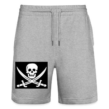 Skull und Schwerter Piratenemblem - Stanley/Stella Unisex Bio Joggingshorts Trainer  - Grau meliert - Vorne - Nik (191cm) & Marisol (170cm)