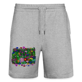 Prairie fleurie : belles fleurs colorées - Short de jogging bio TRAINER Stanley/Stella unisexe - gris chiné - Devant - Nik (191cm) & Marisol (170cm)