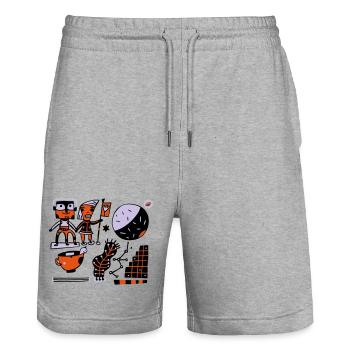 Mondraum-Charaktere: Kunterbunte Astronauten - Stanley/Stella Unisex Bio Joggingshorts Trainer  - Grau meliert - Vorne - Nik (191cm) & Marisol (170cm)