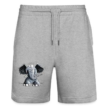 Happy Elephant With Flowers I Elephant Motif - Stanley/Stella Trainer Unisex Organic Jogging Shorts - heather grey - Front - Nik (191cm) & Marisol (170cm)