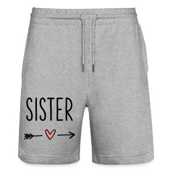 Sister Heart Arrow Dear Friend Gift - Stanley/Stella Trainer Unisex Organic Jogging Shorts - heather grey - Front - Nik (191cm) & Marisol (170cm)