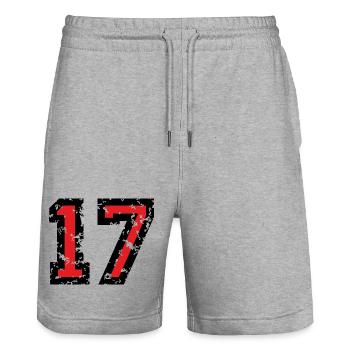 The Number Seventeen - No. 17 (two-color) red - Stanley/Stella Trainer Unisex Organic Jogging Shorts - heather grey - Front - Nik (191cm) & Marisol (170cm)