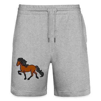 Icelandic horse, browner, lighter - Stanley/Stella Trainer Unisex Organic Jogging Shorts - heather grey - Front - Nik (191cm) & Marisol (170cm)