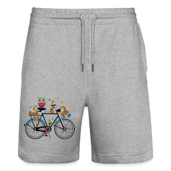 Animaux de la forêt sur un vélo - Short de jogging bio TRAINER Stanley/Stella unisexe - gris chiné - Devant - Nik (191cm) & Marisol (170cm)