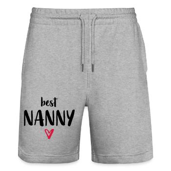 Best Nanny I Heart Gift Nursery Kita - Stanley/Stella Trainer Unisex Organic Jogging Shorts - heather grey - Front - Nik (191cm) & Marisol (170cm)