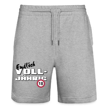 18. Geburtstag ,Volljährig ,Endlich Volljährig(25) - Stanley/Stella Unisex Bio Joggingshorts Trainer  - Grau meliert - Vorne - Nik (191cm) & Marisol (170cm)