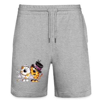 Katzen Hochzeit - Stanley/Stella Unisex Bio Joggingshorts Trainer  - Grau meliert - Vorne - Nik (191cm) & Marisol (170cm)